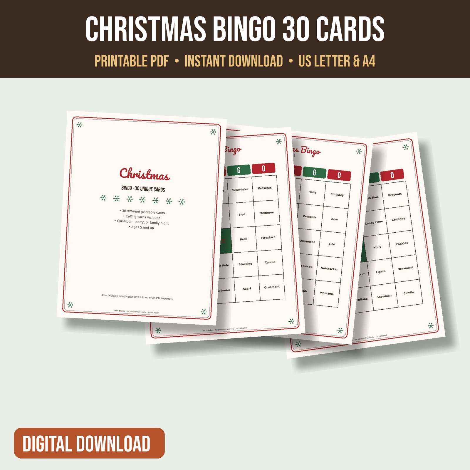 Christmas Bingo – 30 Cards